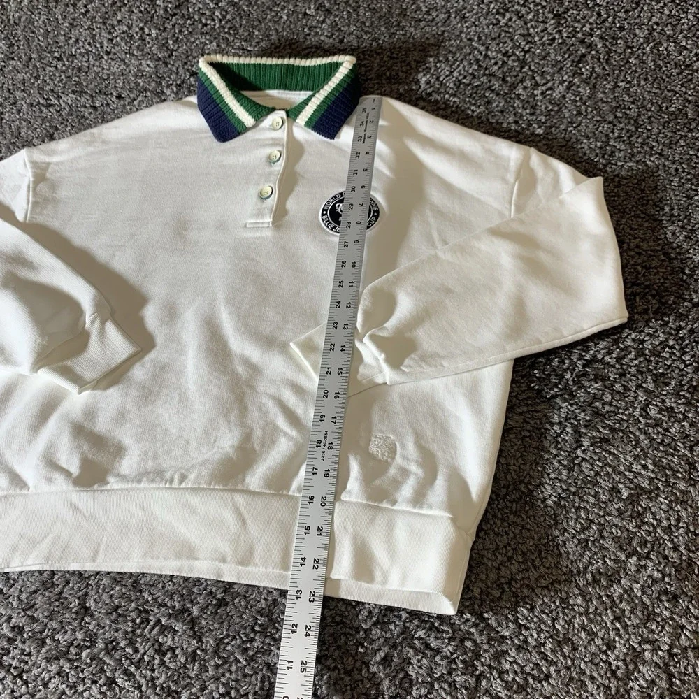 Tory Burch White Polo Sweatshirt with‎ Green and Blue Accents - Picture 7 of 9